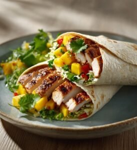 Snabb sommarwrap med grillad kyckling och mango