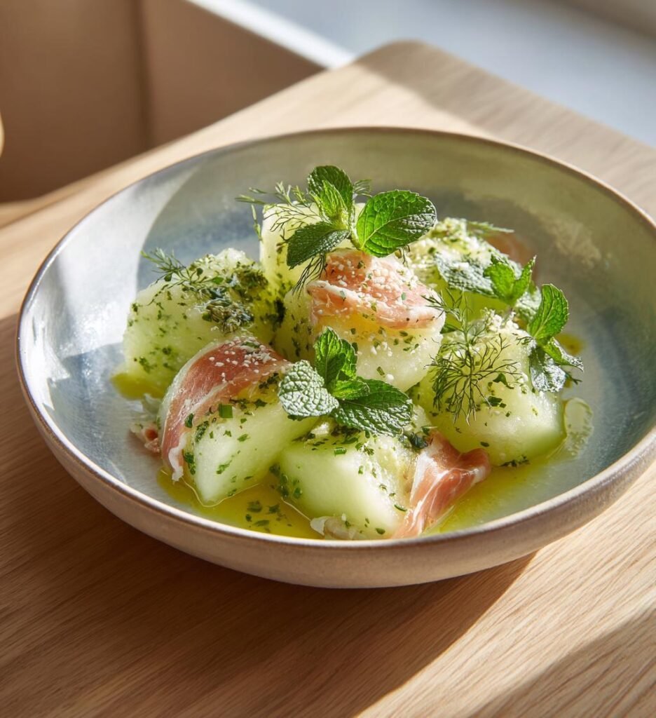 Fräsch melonskiva med prosciutto och mynta