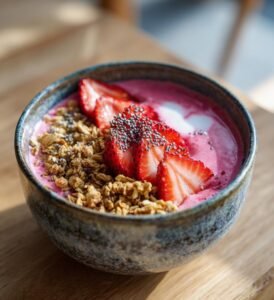 Somrig jordgubbssmoothiebowl med granola
