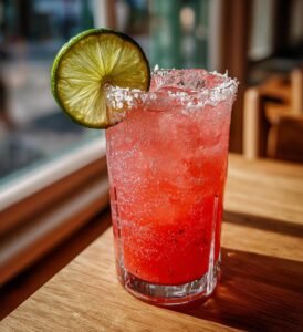 Hemgjord jordgubbsmargarita med lime och salt
