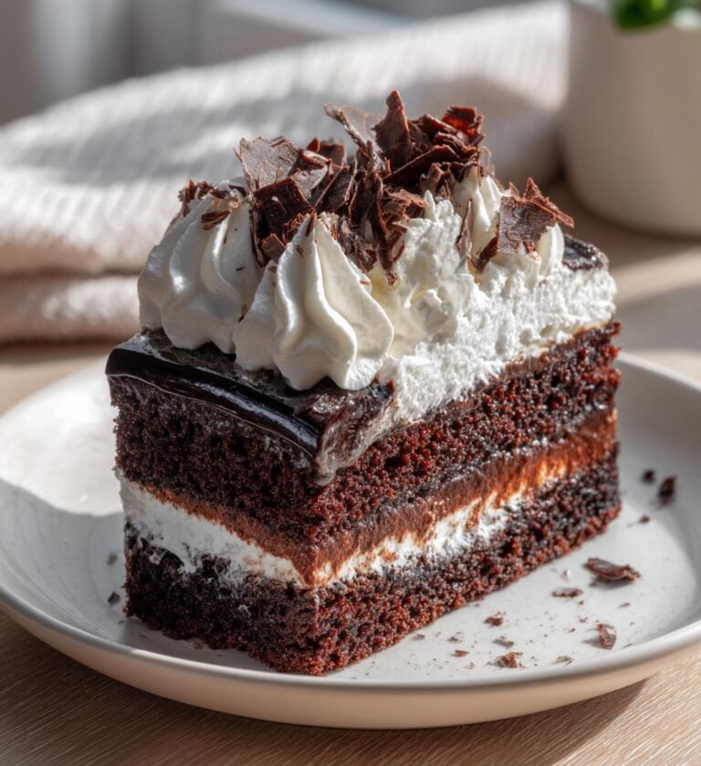 chokladkaka med krämig frosting och grädde