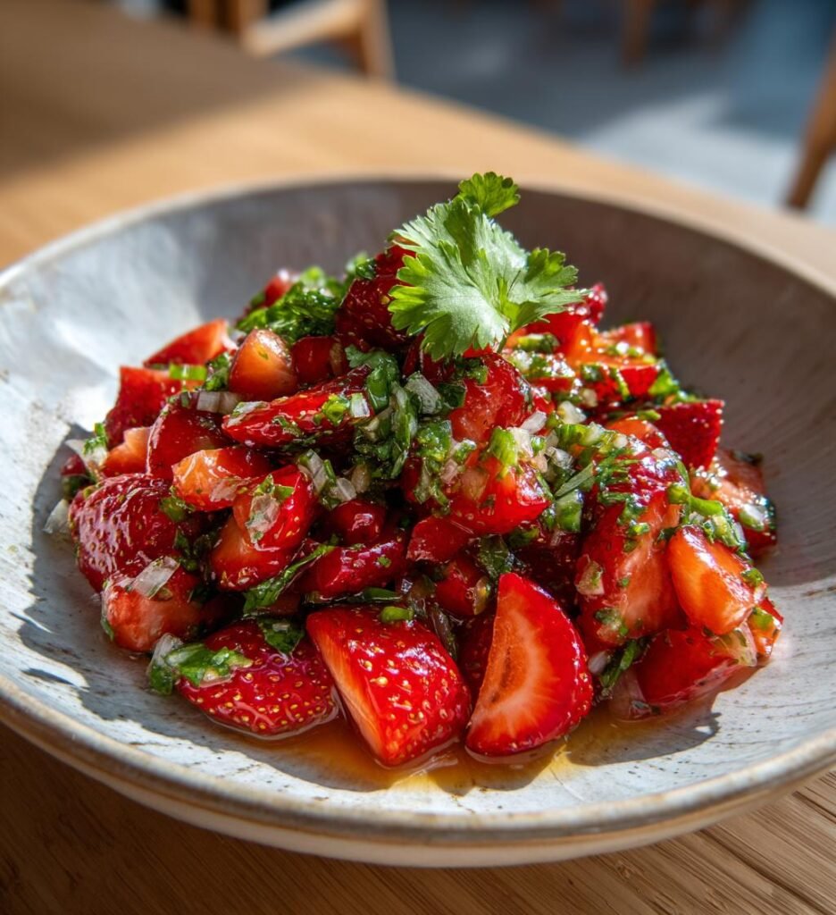 Fräsch sommarsalsa med jordgubbar och koriander