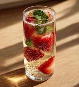 Fräsch sommardrink med jordgubbar och prosecco