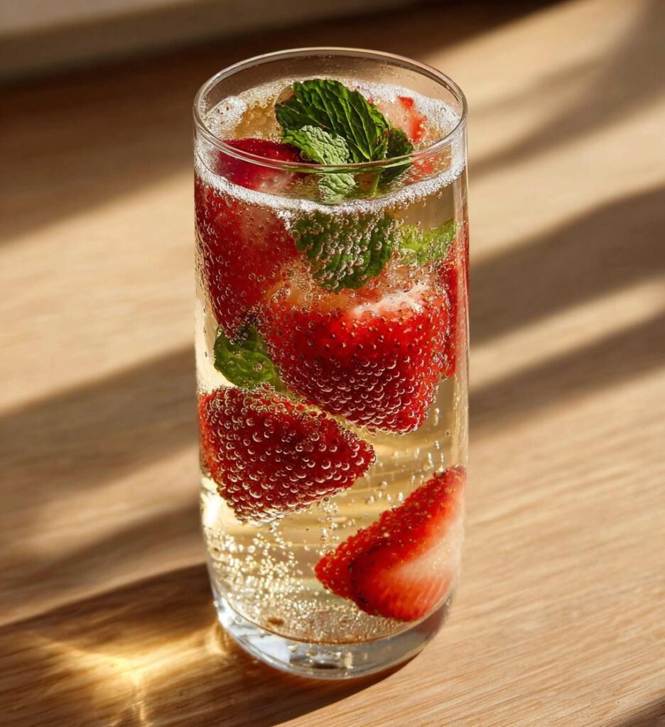 Fräsch sommardrink med jordgubbar och prosecco