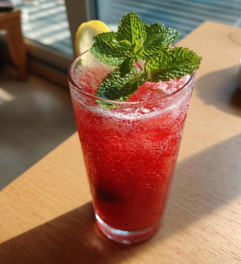 Iskall hallondrink utan alkohol med citron