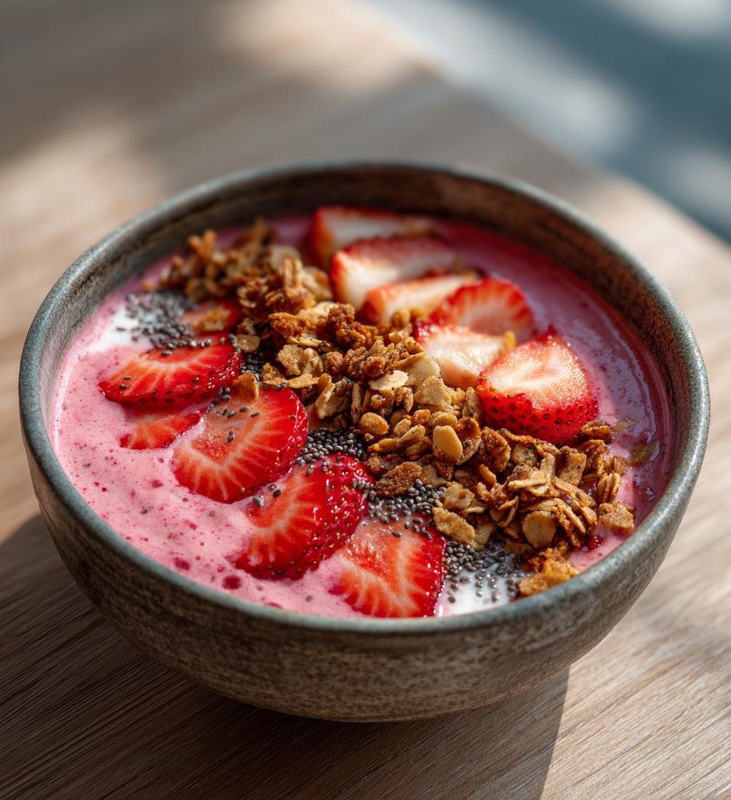 Somrig jordgubbssmoothiebowl med granola – Enkel och God