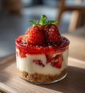 jordgubbscheesecake i glas