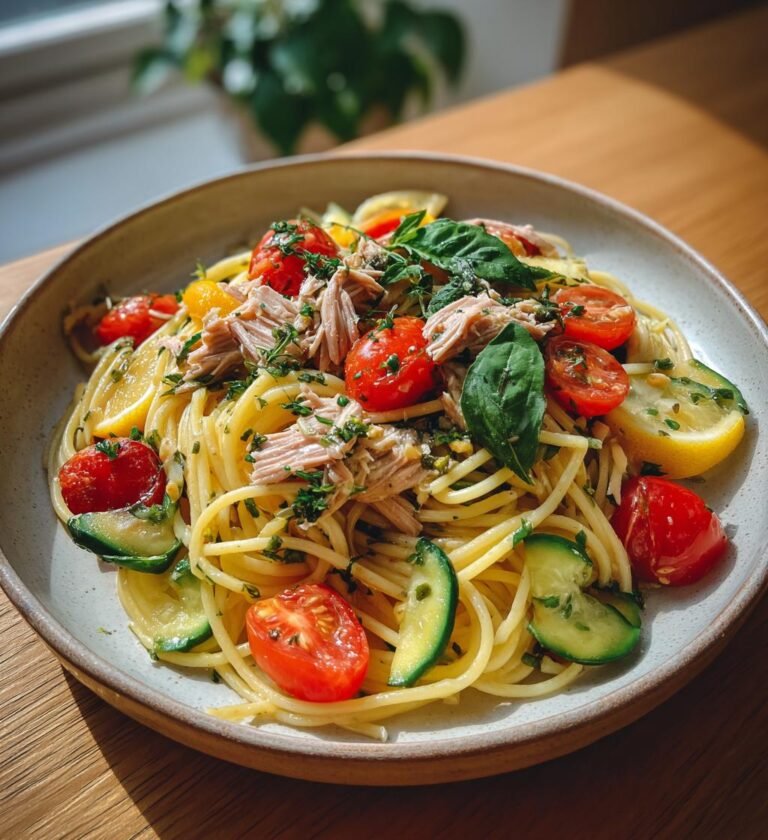 fräsch pastasallad med tonfisk och citron