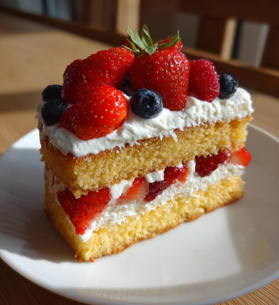 jordgubbstårta med grädde och färska bär