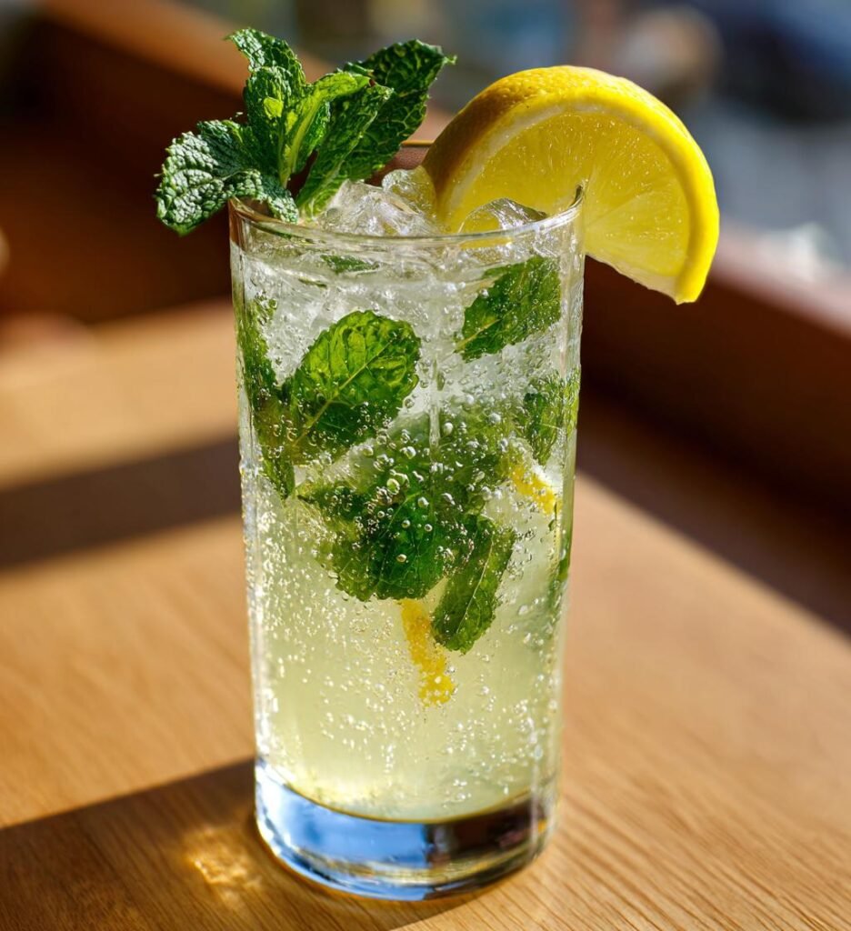 alkoholfri sommarcocktail med citron och mynta