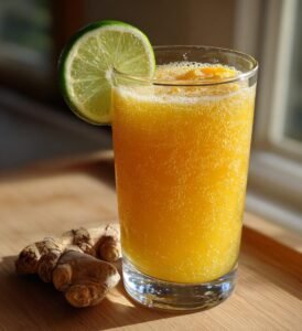 Iskall mangodricka med lime och ingefära