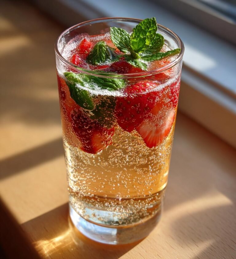 Jordgubbsdrink med prosecco och mynta