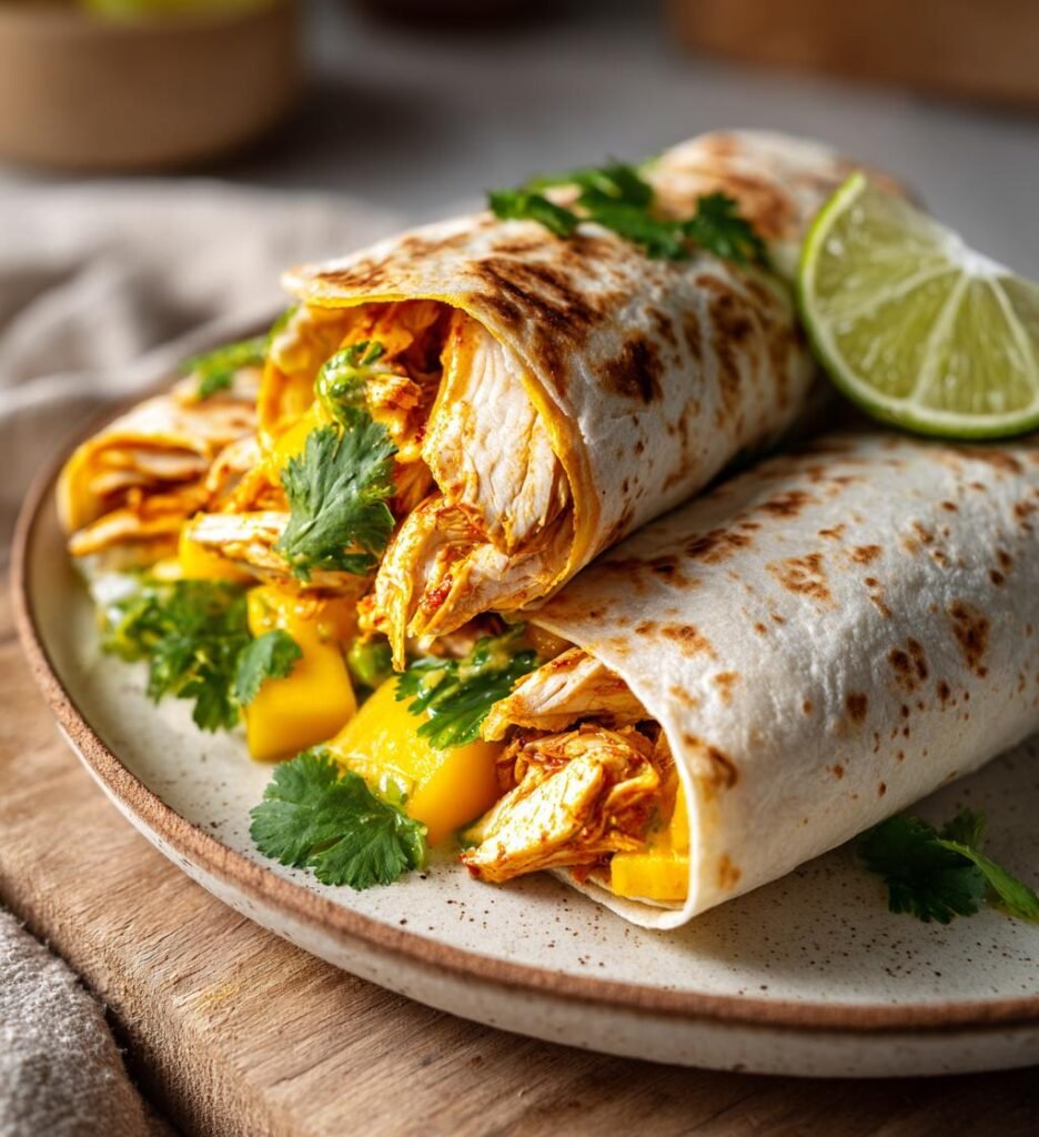 Snabb kycklingwrap med curry och mango