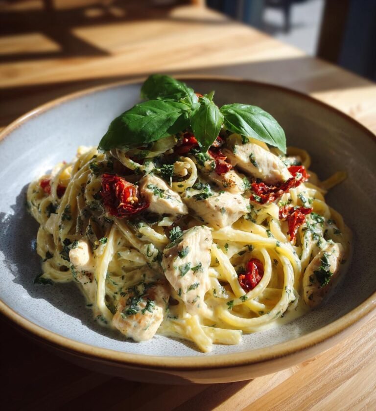 Krämig kycklingpasta med soltorkade tomater