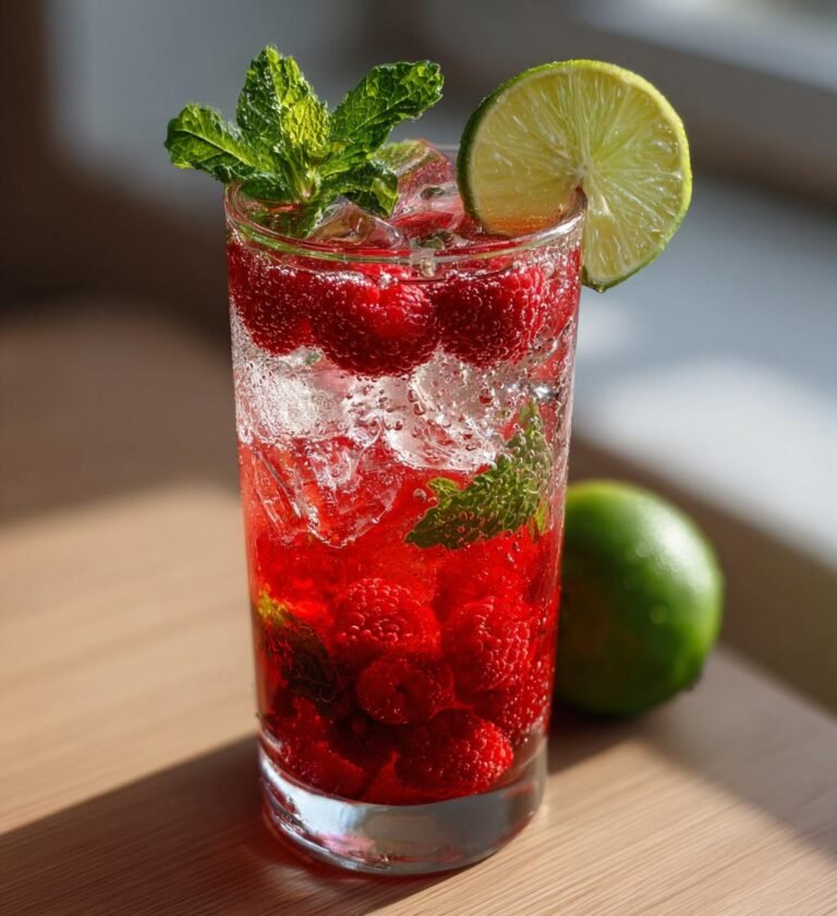 fräsch somrig drink med hallon och lime