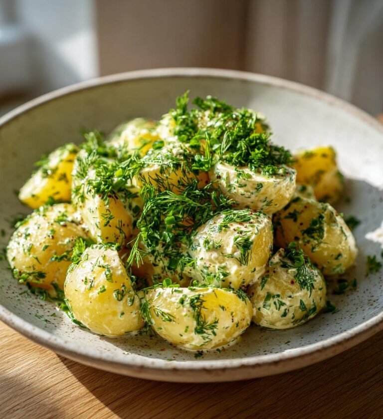 krämig potatissallad med yoghurt och örter