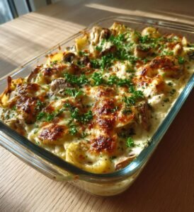 krämig kycklinggratäng med ost och grädde