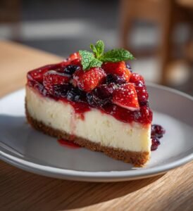 Somrig cheesecake med blandade bär och vit choklad