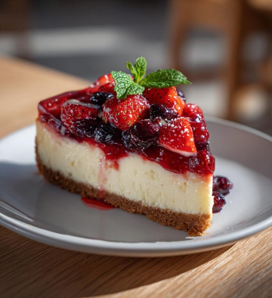 Somrig cheesecake med blandade bär och vit choklad