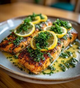 Grillad lax med citronsmör och färska örter
