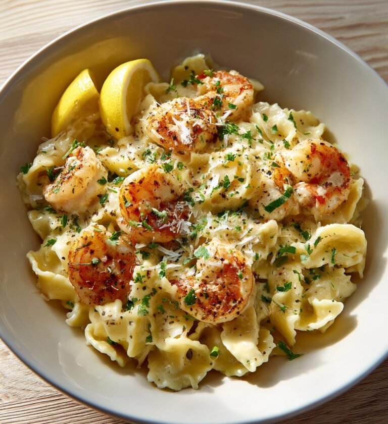 Krämig sommarpasta med räkor och citron