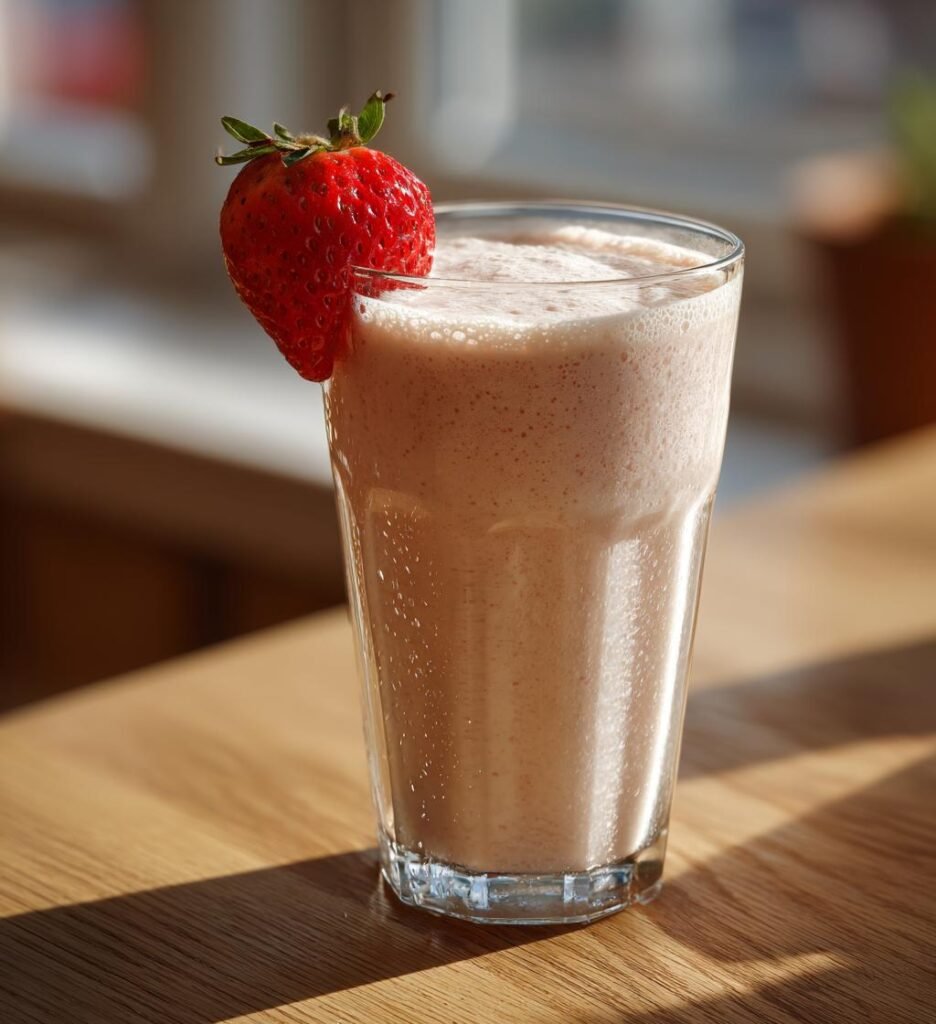 jordgubbssmoothie med banan och mjölk