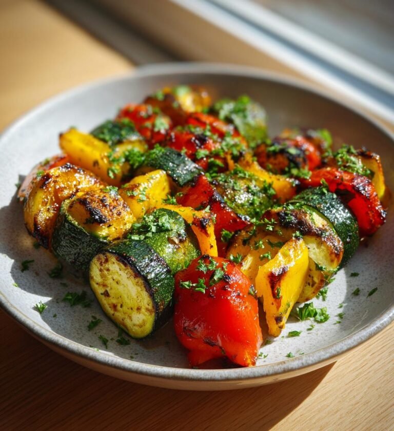 grillade grönsaksspett med zucchini och paprika