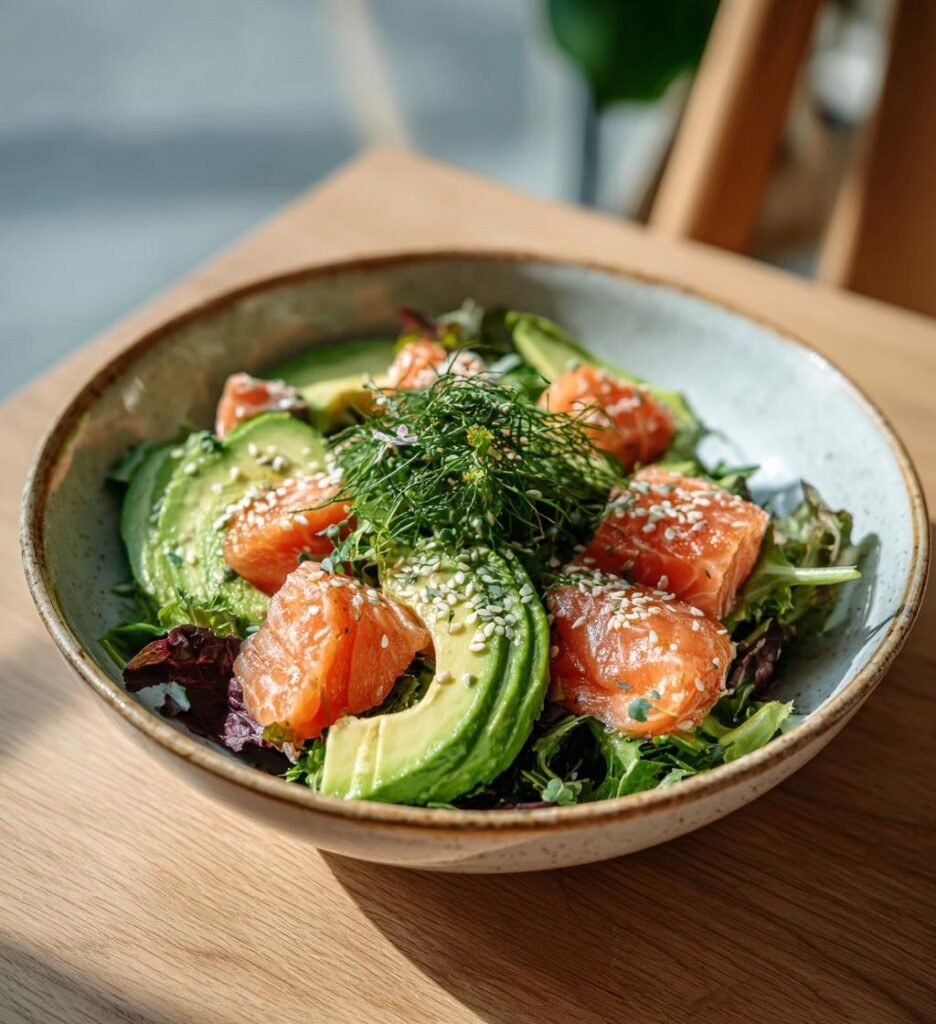 fräsch sommarsallad med lax och avocado