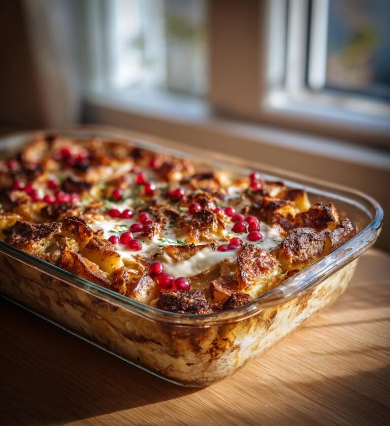 Kålpudding med gräddsås lingon och potatis