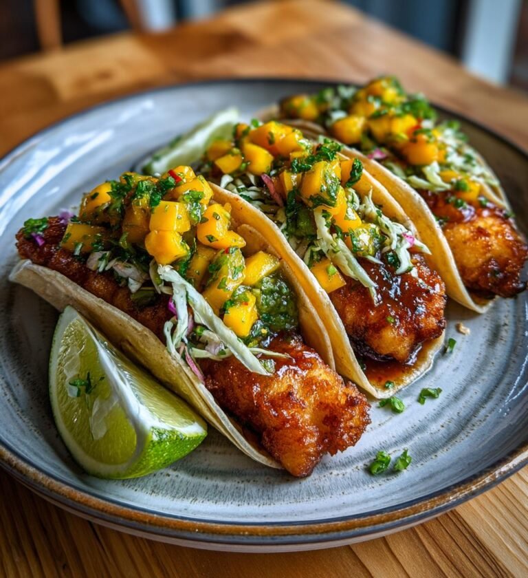 Krispiga fisktacos med mangosalsa
