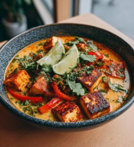 Halloumigryta med paprika kokosmjölk och lime