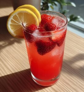 Hemgjord jordgubbssaft med citron