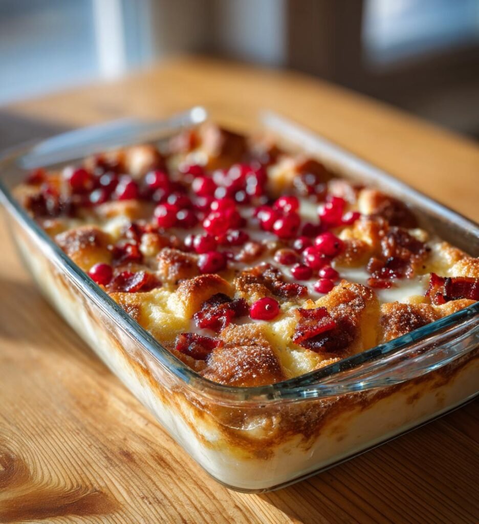 Ugnspannkaka med bacon och rårörda lingon