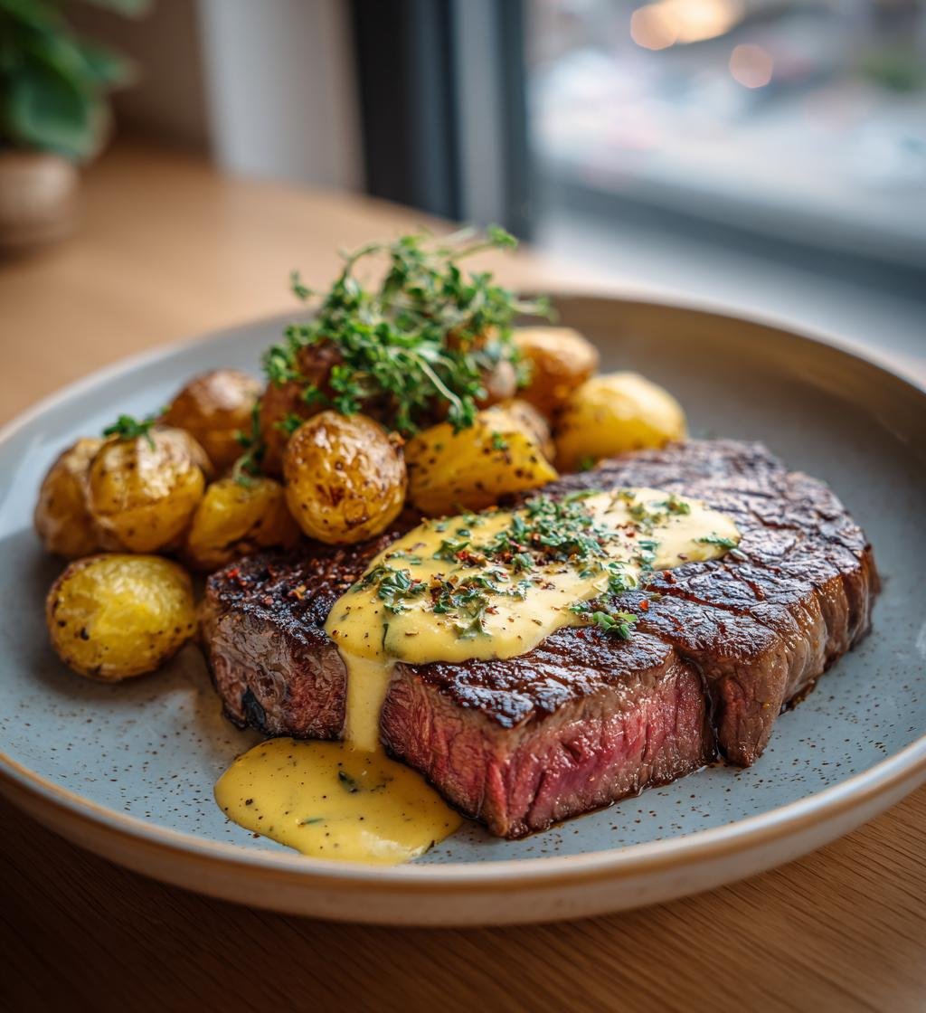 Entrecôte med bearnaisesås och rostad potatis – Saftig och Enkel Måltid