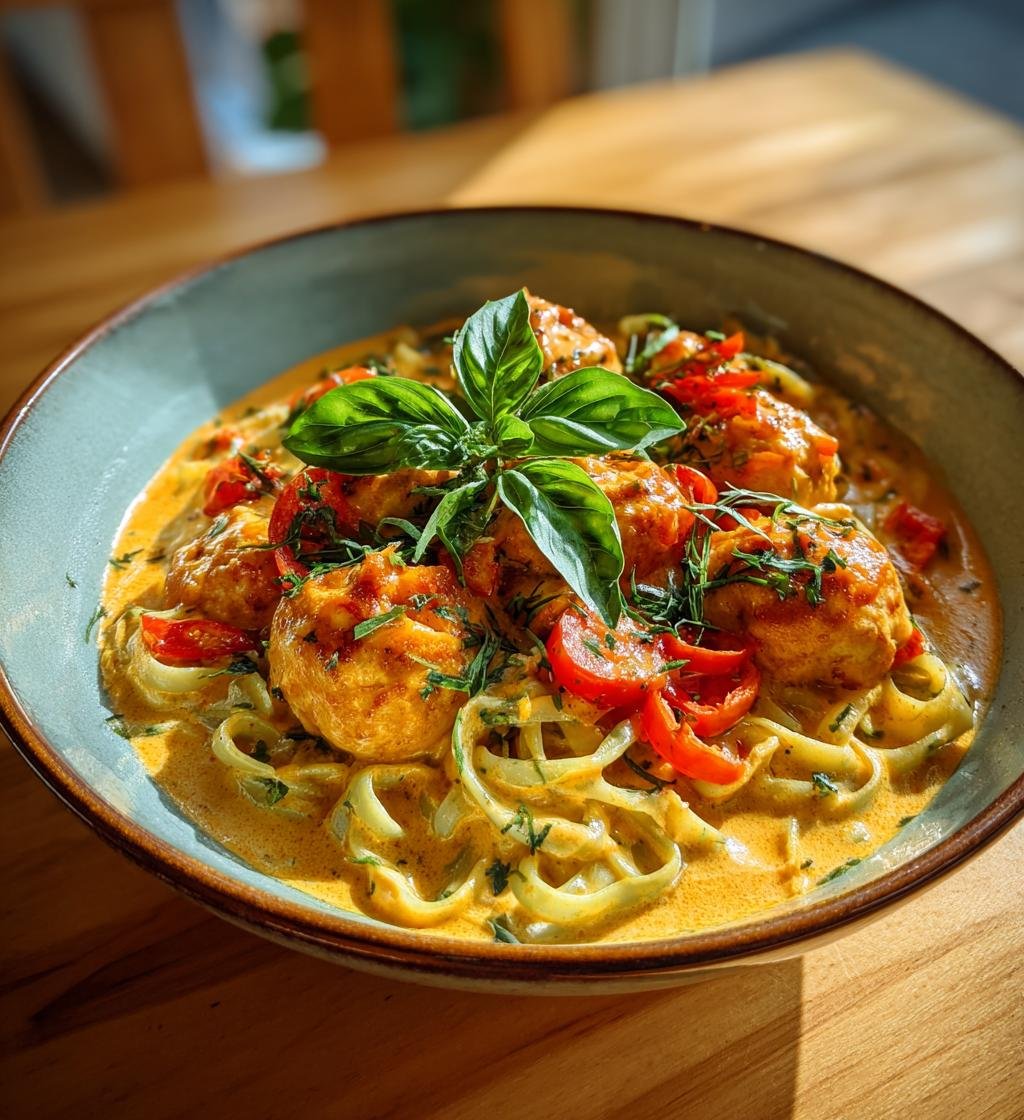 Kycklingköttbullar i krämig tomatsås med pasta – Enkel & Saftig