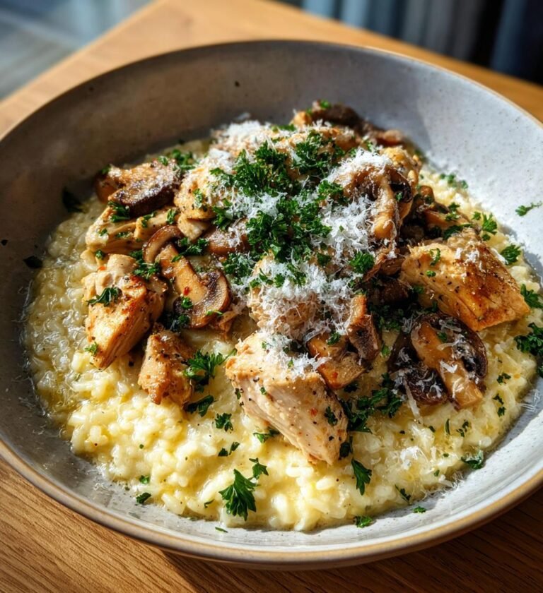 Krämig kycklingrisotto med champinjoner