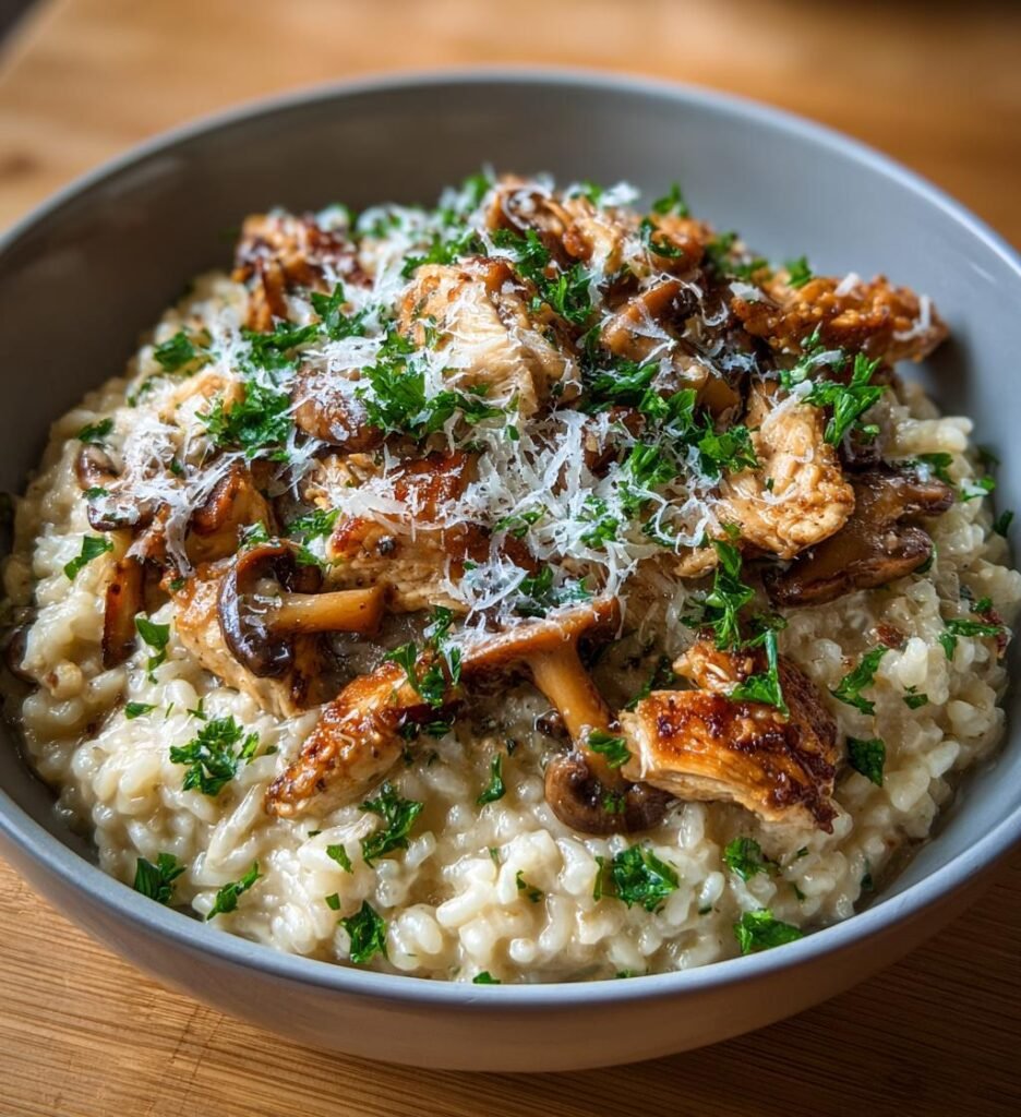 Krämig kycklingrisotto med champinjoner