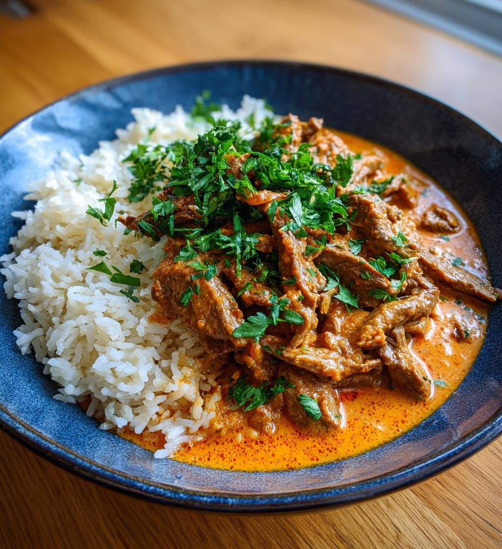Biff Stroganoff med ris och persilja - Enkel och Krämig Recept