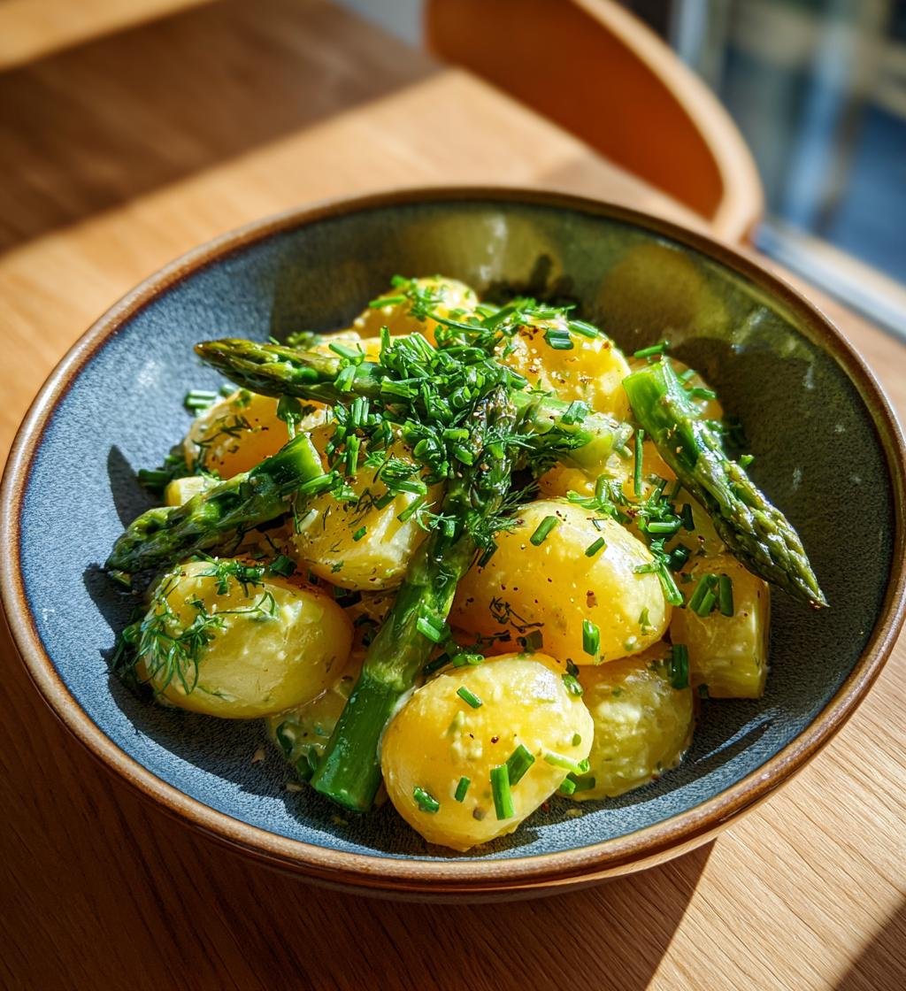 Ljummen potatissallad med sparris och senapsdressing – Enkel och God