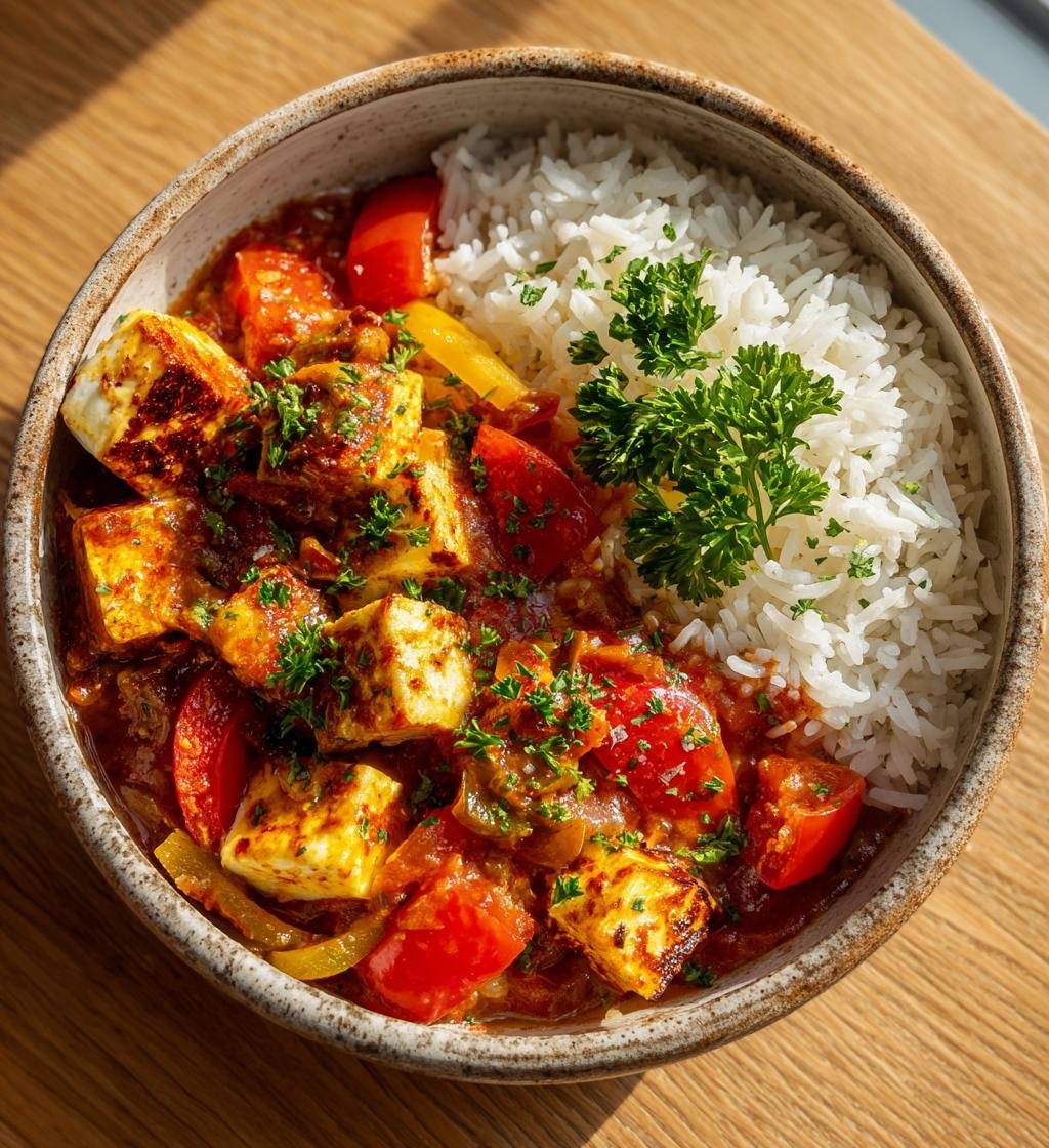 Halloumi Stroganoff med paprika, tomat och ris - Enkel och god!