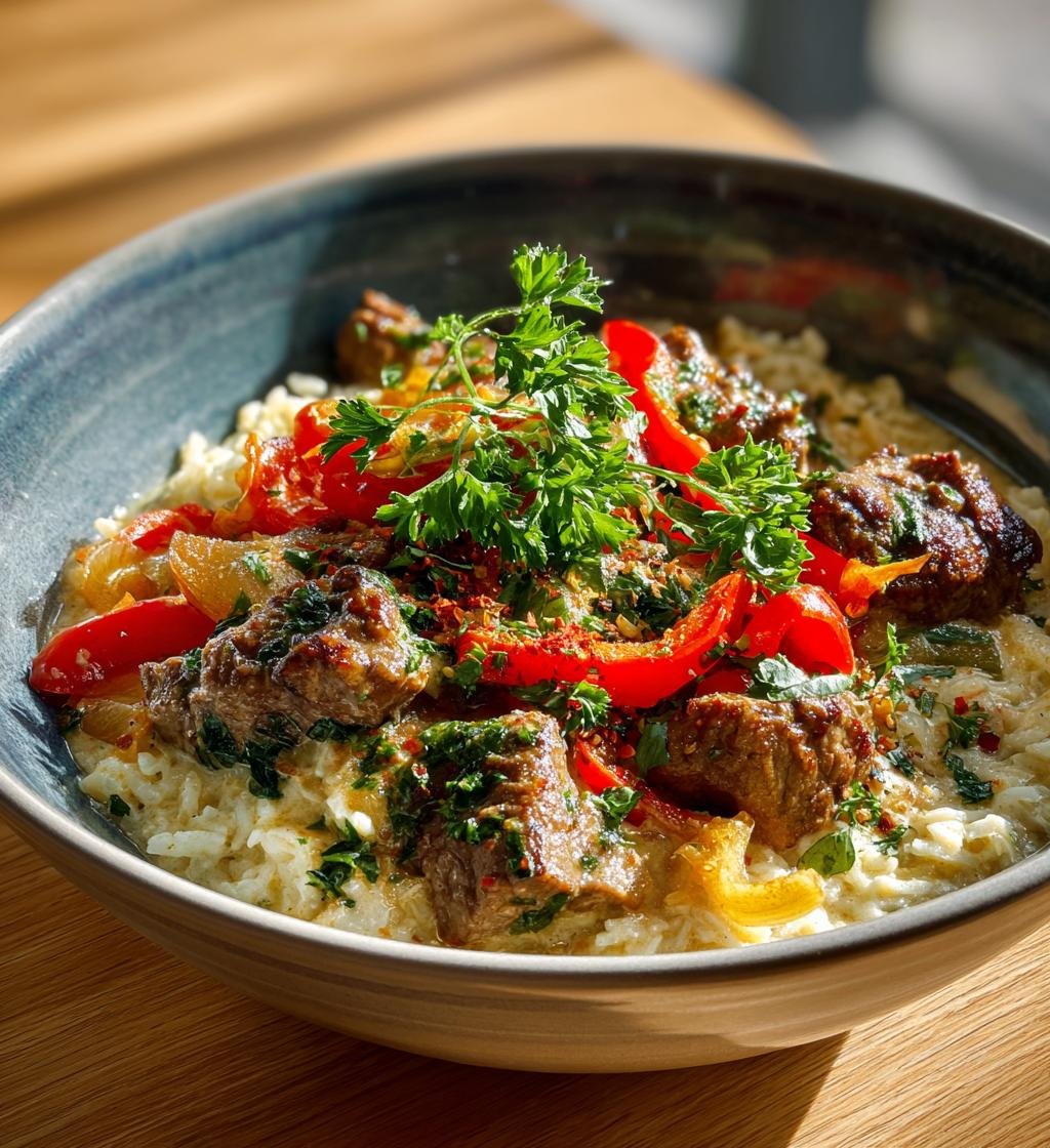 Kebabgryta med ris, paprika och vitlök – Snabb och krämig middag - steg för steg