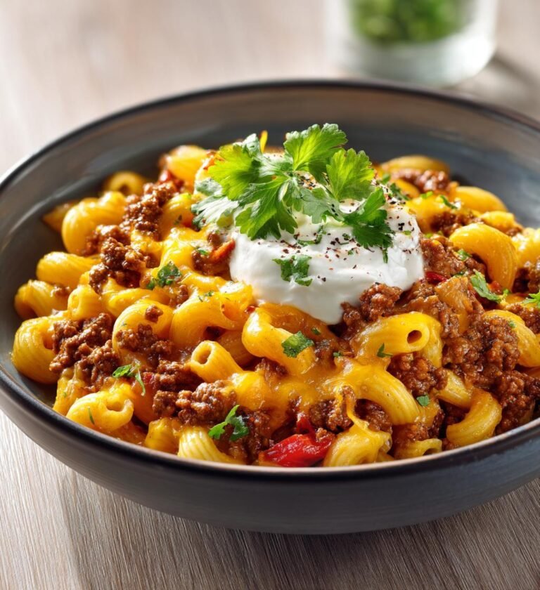 Tacopasta med köttfärs cheddar och crème fraiche