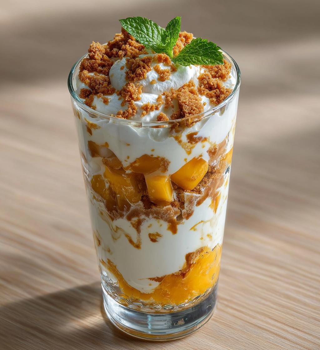 Biscoffdessert med mango och vispad grädde – Enkel och god i glas - steg för steg