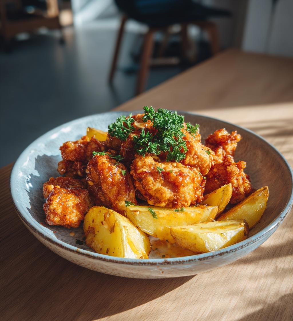 Krispiga kycklingbitar med honungssenap och klyftpotatis - Enkel och God - steg för steg