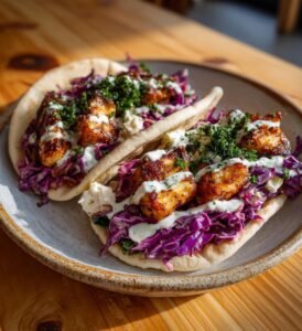 Halloumifyllda pitabröd med kålsallad och vitlökssås