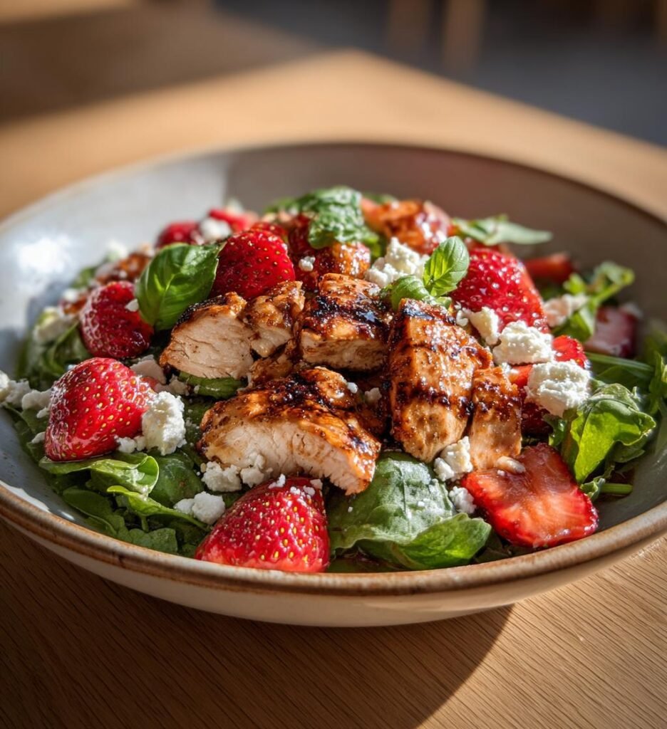 Grillad kycklingsallad med jordgubbar och fetaost