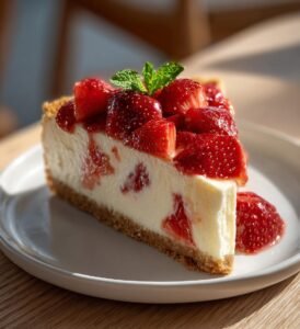 No bake-citroncheesecake med jordgubbar