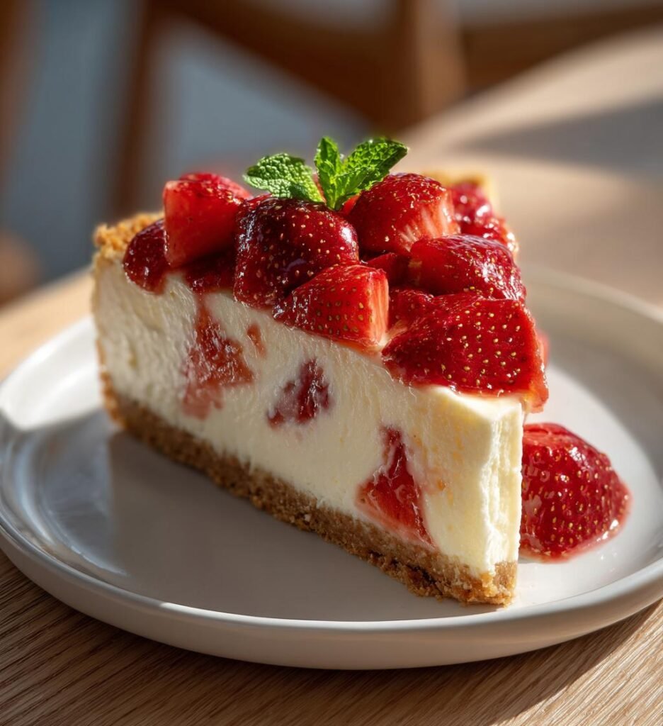 No bake-citroncheesecake med jordgubbar