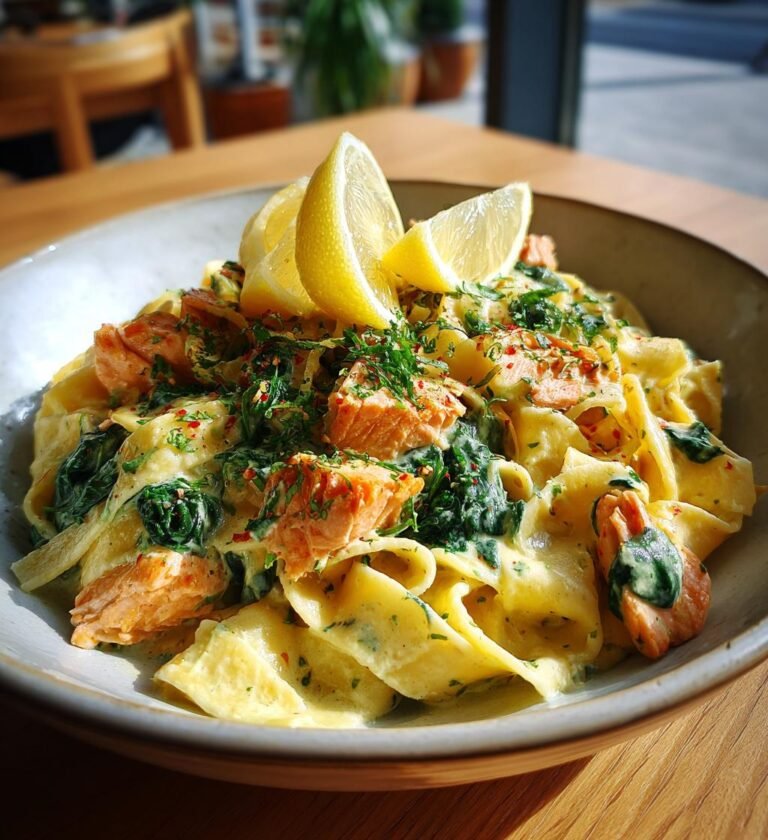 Tagliatelle med lax spenat och citron