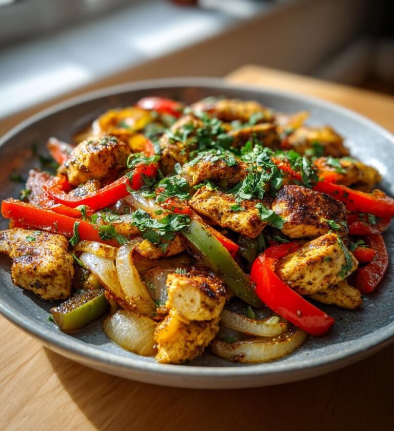 Kycklingfajitas på plåt med paprika och lök